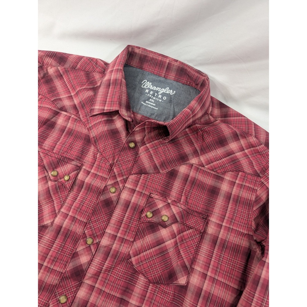 Wrangler Retro Premium Plaid Shirt Mens Pearl Snap Jacquard Western XXL Heavy